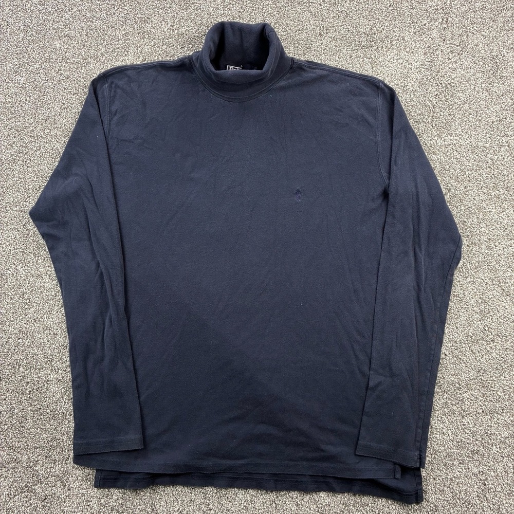 Vintage Polo Ralph Lauren Shirt Mens Large Navy Blue Mock‎ Neck Long Sleeve